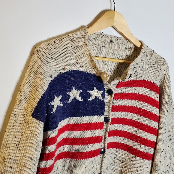 Vintage chunky knit patriotic flag oversized cardigan Sweater ***NO TAGS Med/Lar - Picture 2 of 9